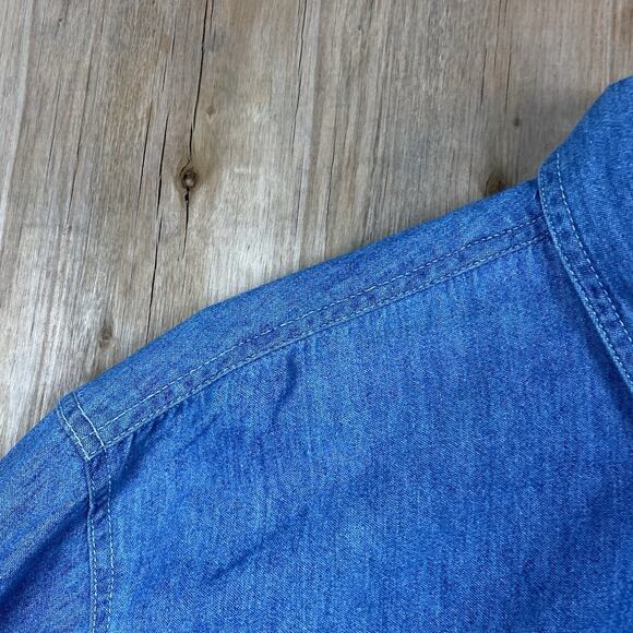 VTG Denver Broncos Denim Button Down Shirt Medium Long Sleeve Made Hong Kong - Picture 3 of 7